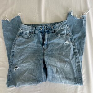 AE Blue Distressed Women's Mom Jeans